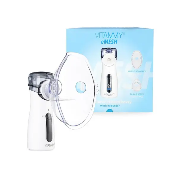 Aparat aerosoli cu tehnologie mesh Vitammy eMESH, afisaj digital, cronometru timp inhalare, functie de autocuratare, incarcare USB-C si masca pentru copii si adulti
