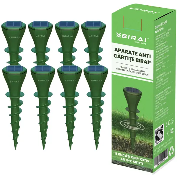 Aparat Anti Cartite Solar BIRAI AR08M, Ultrasunete Gradina, Set 8 Buc, IP65, Anti Rozatoare, Protectie Gradina Totala