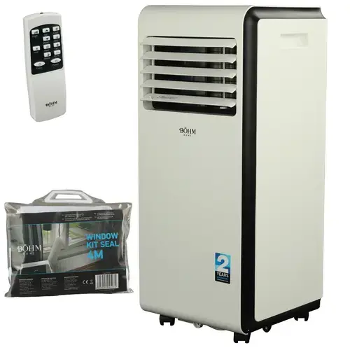 Aparat de aer conditionat portabil BÖHM BA-010F 4 in 1, 9000 BTU, Racire, Incalzire, Ventilatie, Dezumidificare (Alb)