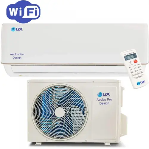 Aparat de aer conditionat tip Pompa de caldura LDK Aeolus ProDesign 13.600BTU, Clasa A++, Putere 4 kW, Inverter, Anti mucegai, SelfClean, Sleep, Eco, Timer, Wi-Fi, Self Diagnosis, Turbo, Afisaj LED, AutoRestart (Alb)