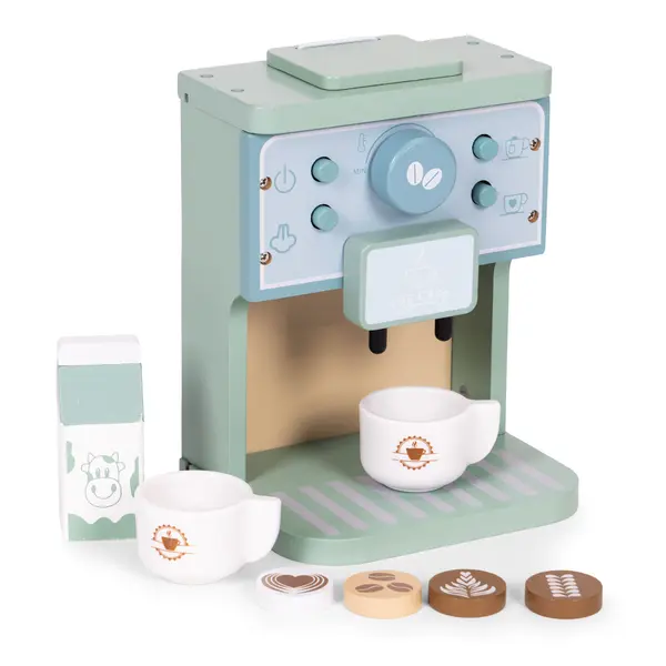 Aparat de Cafea copii Ecotoys, lemn, barista set, 8 piese, multicolor KID007332, la doar 88,00 lei