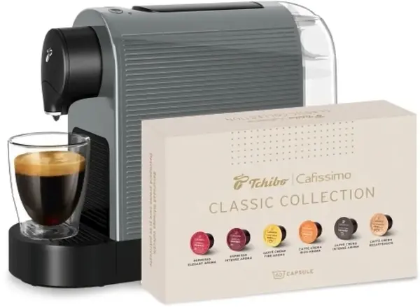 Aparat de cafea Tchibo Cafissimo Pure Plus & 60 capsule Classic Collection Aparat de cafea Tchibo Cafissimo Pure Plus & 60 capsule Classic Collection Gri