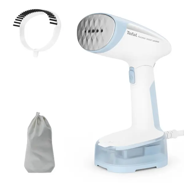 Aparat de calcat vertical cu abur Tefal Access Steam Pocket DT3041E1, 1300 W, abur variabil 0-20 g/min, oprire automata, incalzire in 15 secunde, greutate redusa, pliabil, albastru