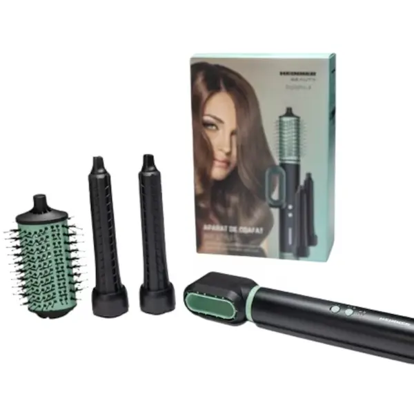 Aparat de coafat Heinner HAS-R15BLDC-BK4, 1500 W, 2 trepte de putere, 3 setari de temperatura, Functie auto curatare, Ionizare, Ondulator stanga/dreapta, Negru/Verde