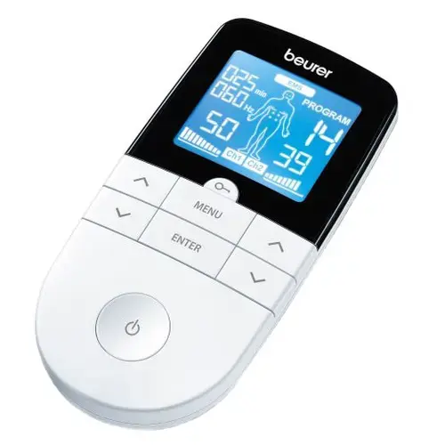 Aparat de electrostimulare musculara Beurer EM49, 4 electrozi, 6 programe, display Led, Alb