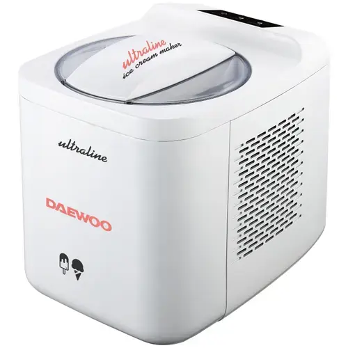 Aparat de facut inghetata Daewoo UltraLine, 135 W, capacitate 1 litru, touch control panel, timp preparare inghetata 90-120 minute, temperatura preparare - 5 grade Celsius (Alb)