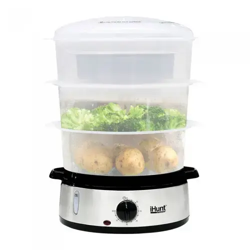 Aparat de gatit cu aburi iHunt Bro Food Steamer XXL, 9 L (Argintiu)