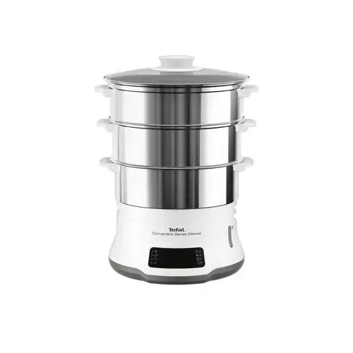 Aparat de gatit la aburi Tefal Convenient Series Deluxe VC502D10, 9 l, 3 meniuri simultane, 8 programe (Alb/Inox)