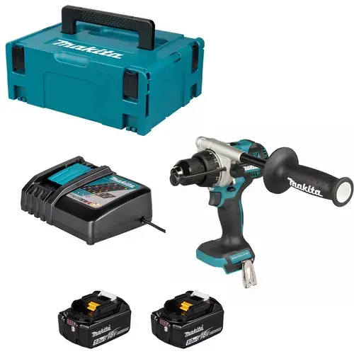 Aparat de gaurit si insurubat cu acumulator Makita DHP492 18V 2x5Ah, 141 Nm, XPT, cu valiza
