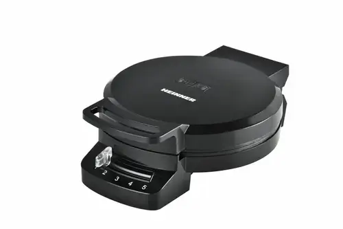Aparat de gofre HEINNER HWF-F1200BK, 1200 W, 1 gofra/vafa, Placa fixa cu invelist antiaderent, Diametru 16.2 cm, Depozitare verticala (Negru)