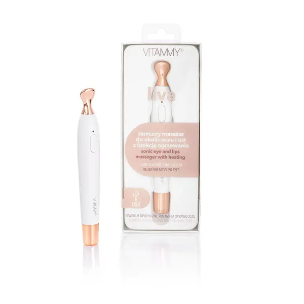 Aparat de masaj sonic Vitammy Liva, pentru ingrijirea zonei ochilor si buzelor, 13.000 vibratii sonice/min, 2 moduri de operare, cablu mini USB