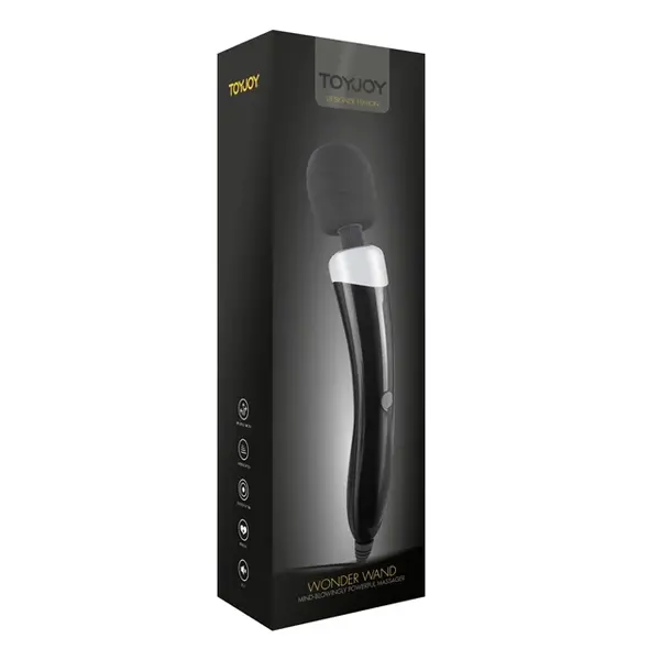 Aparat de masaj ToyJoy - Wonder Wand, pentru corp si zonele intime, 3 functii de vibratie, negru, 33.5 cm