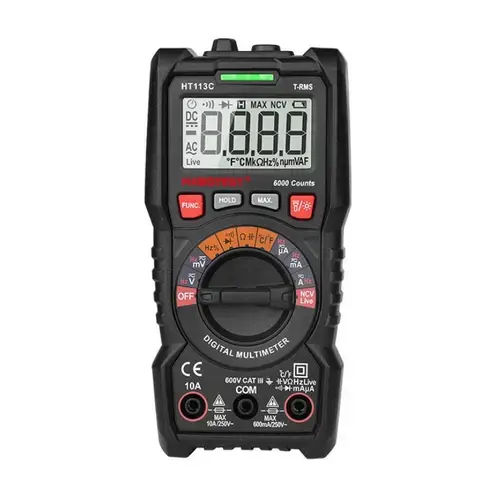 Aparat de masura digital Habotest HT113C, Multimetru Universal, tensiune DC/AC, curent DC/AC, Frecvente, Capacitati, Diode, Rezistente, True RMS, Live test Lanterna, NCV, Negru
