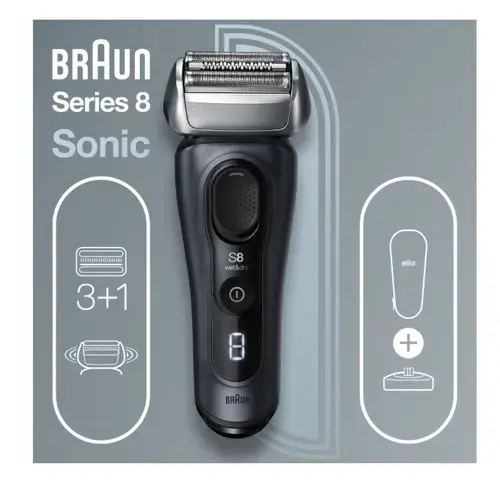 Aparat de ras electric Braun Series 8 8413s Wet&Dry, AutoSense, 4 elemente de taiere, SensoFlex, Trusa de voiaj (Negru)