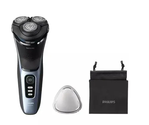 Aparat de ras Philips Seria3000 S3243/12, Wet&Dry, autonomie 60 min, 3 elemente de taiere (Albastru inchis)