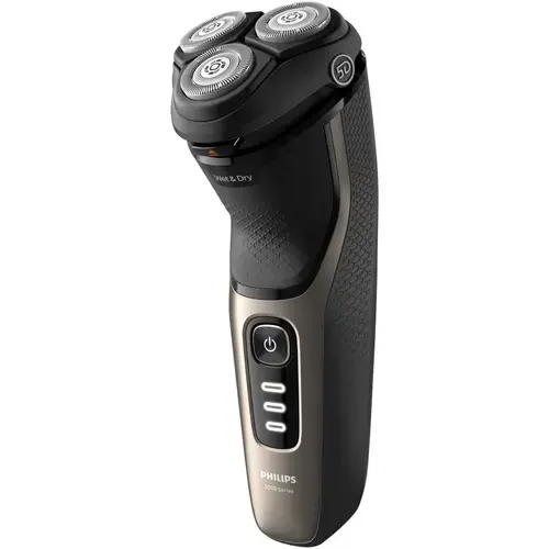 Aparat de ras Philips Shaver Seria 3000 S3242/12, barbierit umed şi uscat, fara fir, capete 5D pivotante si flexibile, lame autoascutire, 60 min, capac de protectie, Auriu cenusiu