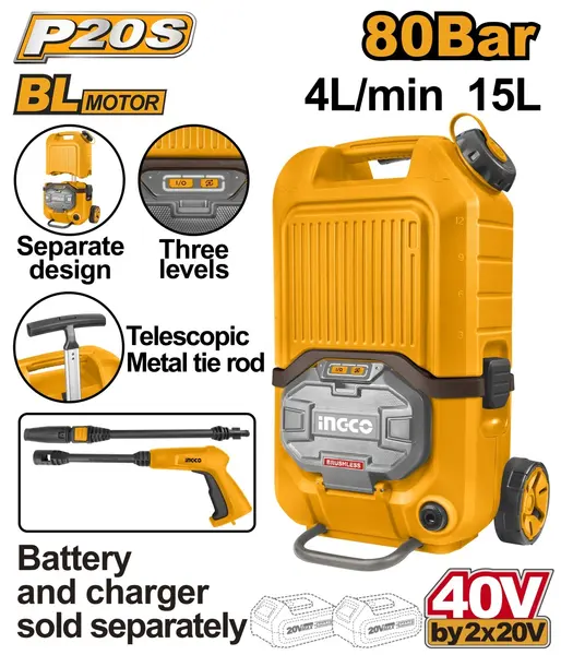 Aparat de Spalat cu Presiune 40V Rezervor 15L INGCO CPWLI4006