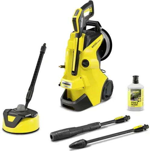 Aparat de spalat cu presiune Karcher K4 Premium Power Control Home Flex, putere 1800 W, 130 bar presiune maxima, 420 l/h debit maxim, furtun de presiune PremiumFlex 8 m, perie exterior T5 , detergent exterior 0.5L, pistol G160Q Power Control (Galben)
