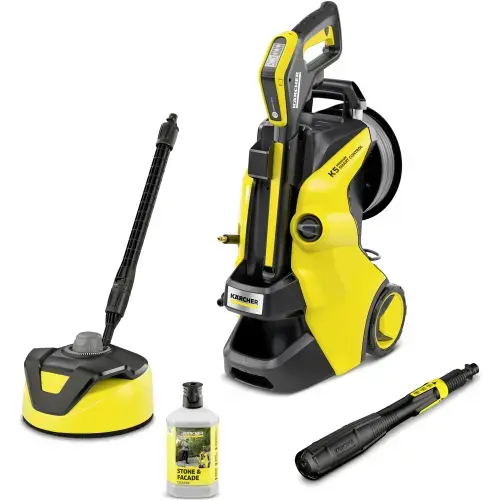 Aparat de spalat cu presiune Karcher K5 Premium Smart Control Home Flex, putere 2100 W, 145 bar presiune maxima, 500 l/h debit maxim,furtun presiune PremiumFlex 10 m, sistem Plug 'n' Clean,perie T5 , detergent 0.5L, Bluetooth, pistol G180Q Smart Control