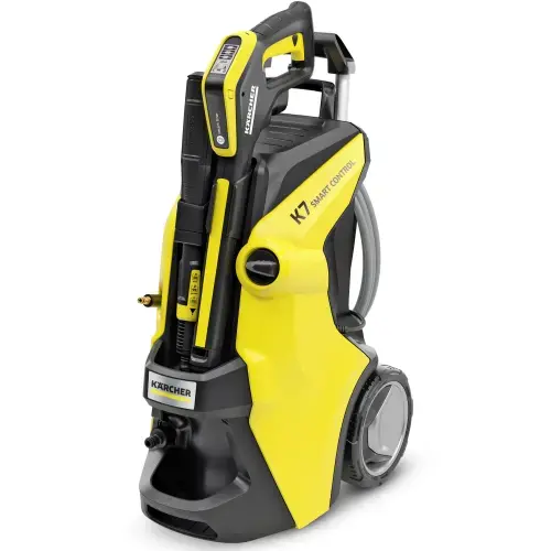 Aparat de spalat cu presiune Karcher K7 Smart Control Flex, putere 3000 W, motor racit cu apa, 180 bar, 600 l/h debit maxim, furtun de presiune PremiumFlex 10m, pistol presiune G 180 Q Smart Control, lance 3 in 1 Multi Jet, Plug 'n' Clean system (Galben)