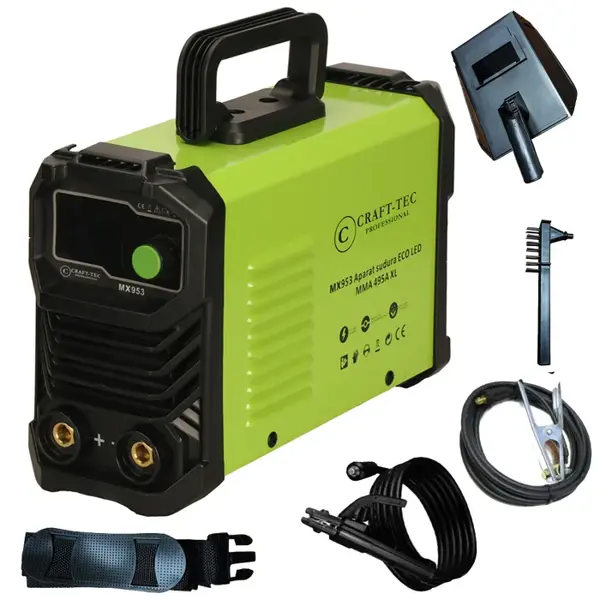 Aparat de sudura Craft-Tec ECO LED MMA 495A XL, 495A, cablu sudura 3m, functie anti-lipire, protectie la suprasarcina, Accesorii incluse