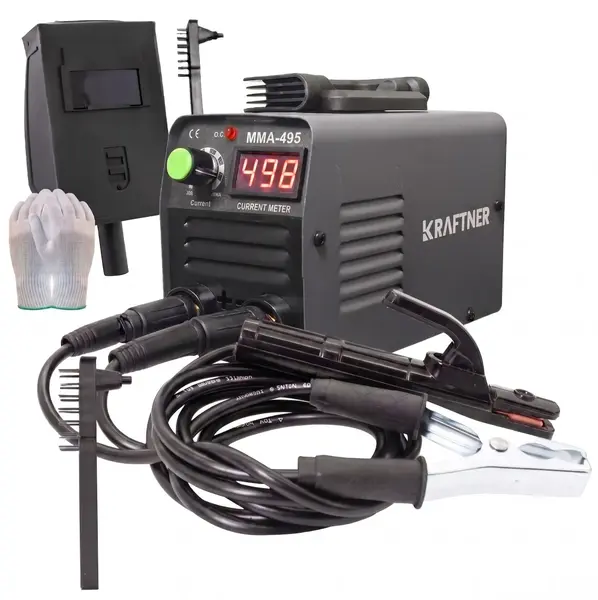 Aparat de sudura invertor MMA, KRAFTNER, 495a, afisaj digital, accesorii incluse, manusi bonus, cablu 1,8m KF-2759