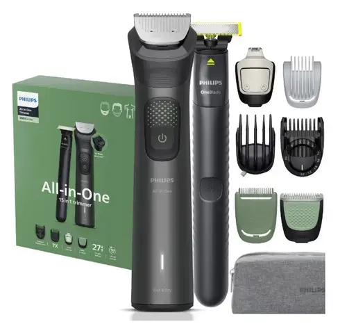 Aparat de tuns barba & parul de pe cap si corp 15in1 PHILIPS All-in-One MG9531/15 +OneBlade, Autonomie 120 min, 27 setari de lungime: 0,2 mm OneBlade & 0,5-20 mm, 2 capete trimmer specializate (detalii, corp), husa cu fermoar, waterproof (Negru)