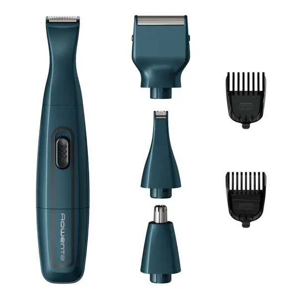 Aparat de tuns barba Rowenta Nomad TN3651F0 lame inox cu înveliş din titan rezistent la apa accesoriu pentru ras baza de depozitare albastru