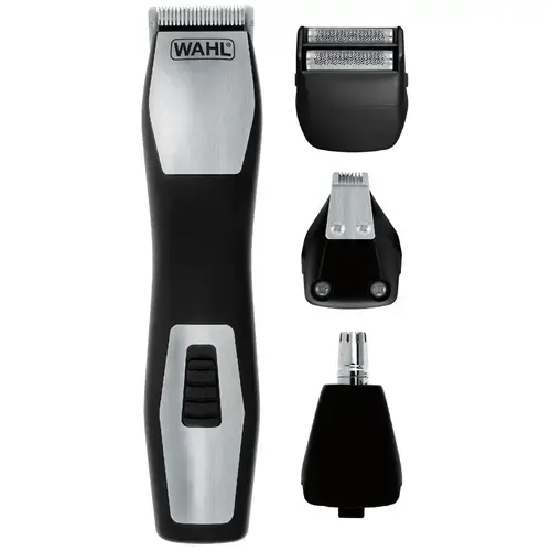 Aparat de tuns barba Wahl 09855-1216, GroomSman Pro, cu 6 pozitii, 3 nivele individuale de tuns, alimentare acumulator, 4 piepteni de ghidare, trimmer pentru precizie, autonomie 60 minute, Negru