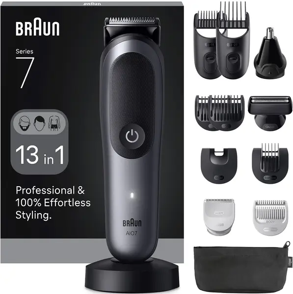 Aparat de tuns pentru față/păr/corp Braun - AIO7560, Black/Grey