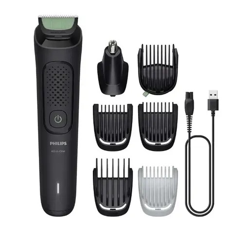 Aparat de tuns Philips All-in-One Trimmer Seria 3000 MG3935/15 7-in-1, Autonomie 70 minute, Pentru fata, par si corp, Lame cu autoascutire, Design Ergonomic (Negru)
