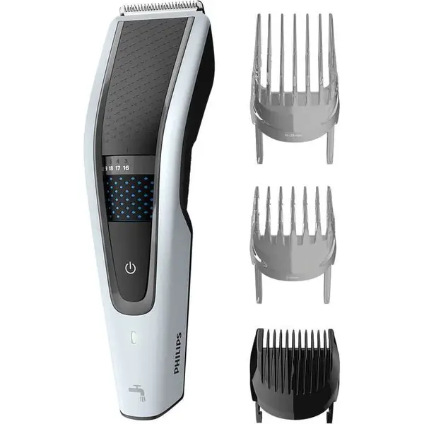Aparat de tuns Philips HC5610/15, Lavabil, 28 setari lungime, 3 piepteni, Ni-MH, Autonomie 75 min., Negru/Alb