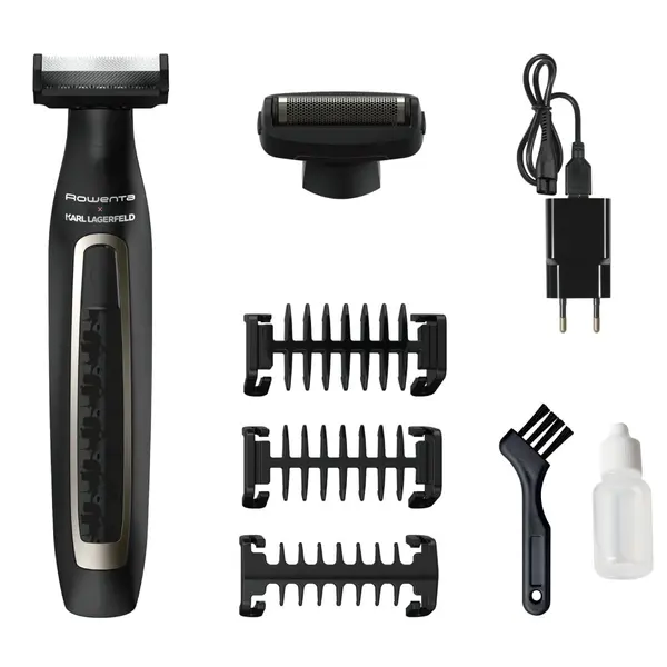 Aparat de tuns ras si conturat Rowenta X Karl Lagerfeld Forever Sharp TN602LF0 8000 rpm lame inox autonomie 120 minute negru