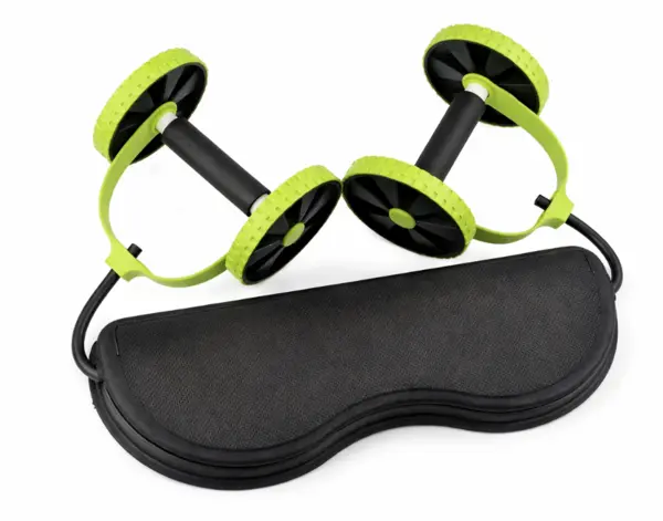 Aparat fitness cu role duble si corzi elastice pentru abdomene spate brate si picioare
