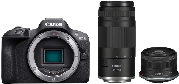 Aparat foto Canon EOS R100 + RF-S 18-45 mm + RF 75-300 mm, f/4-5.6