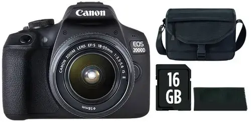Aparat Foto D-SLR Canon EOS 2000D + EF-S 18-55mm IS II, 24.1 MP, Ecran 3inch LCD, Filmare Full HD + Geanta Canon + Laveta + Card 16GB SD (Negru)