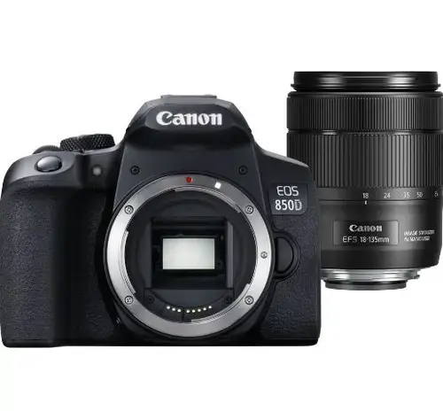 Aparat Foto D-SLR Canon EOS 850D, 24.1 MP CMOS, Ecran TFT 3inch, 4K, Wi-Fi, Bluetooth + Obiectiv EF-S 18-135mm IS USM (Negru)
