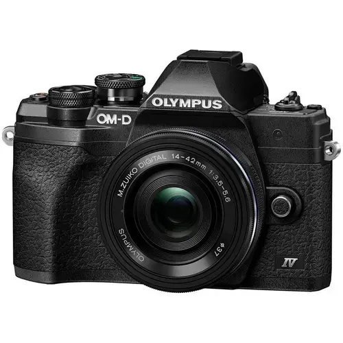 Aparat foto Mirrorless Olympus E-M10 Mark IV + obiectiv M.Zuiko Digital ED 14-42mm F3.5-5.6 EZ (pancake zoom), Negru