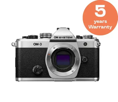 Aparat Foto Mirrorless OM System OM-3, 20MP Video 4K, Body only, Wi-Fi, Bluetooth, Micro HDMI, Micro HDMI, Montura MFT (Argintiu/Negru)