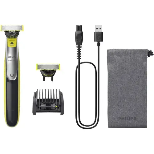 Aparat hibrid de barbierit si tuns barba Philips OneBlade 360 QP2734/31, pieptene reglabil 5 in 1, reincarcabil, umed si uscat, 60 min, USB-A, husa, capac de protectie, lama 360 inlocuibila suplimentara (Verde)