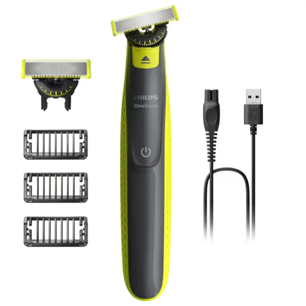 Aparat hibrid de barbierit si tuns, pentru fata, PHILIPS OneBlade QP2724 31, 2 lame 360, cu piepteni (1,3,5 mm), autonomie 45 min (NiMH), saculet