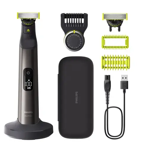 Aparat hibrid de barbierit si tuns Philips OneBlade Pro 360 QP6652/61, 2 lame 360, 20 de setari de lungime (0,4-10 mm), 2 accesorii pentru corp, Autonomie 120 min, toc hardcase (Negru)