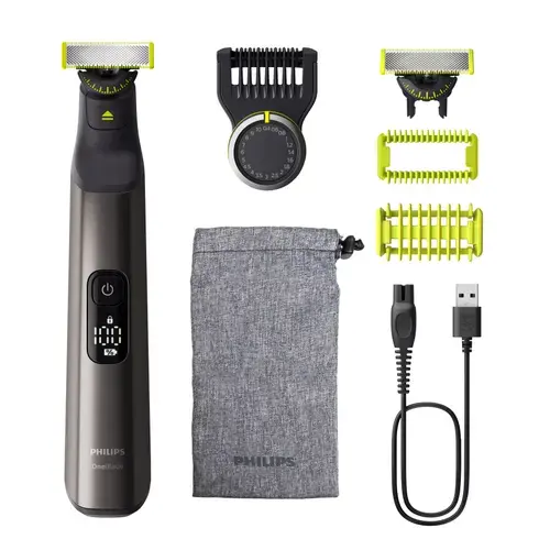 Aparat hibrid de barbierit, tuns barba si parul corporal PHILIPS OneBlade Pro QP6552/15, acumulator, 120 min autonomie (Negru)