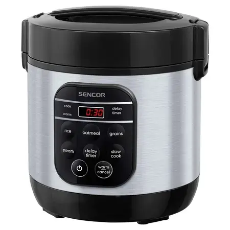 Aparat multifunctional de gatit orez Sencor SRM0650SS, 350 W, 5 moduri de gatit, 0.6 L (Negru/Inox)