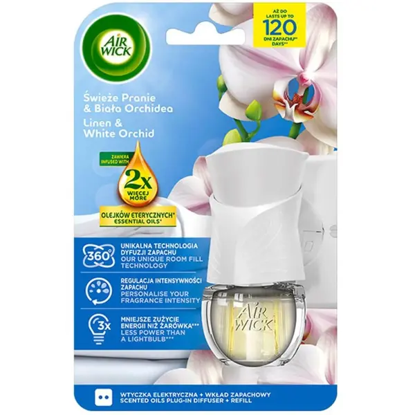 Aparat Odorizant Electric Air Wick, Linen si Orhidee Alba, 19 ml