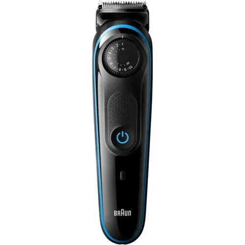Aparat pentru ingrijirea barbii Braun Beard Trimmer 3, BT3240 Wet&Dry, buton rotativ de precizie, Aparat de ras Gillette, Negru/Albastru