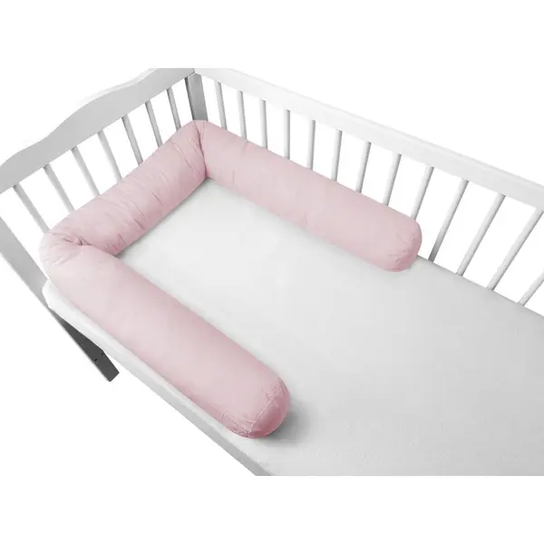 Aparatoare pentru patut, MimiNu, Tip rulou, Cu husa detasabila, Lungime 180 cm, Din bumbac certificat Oeko Tex Standard 100, Colectia Royal, Powder Pink