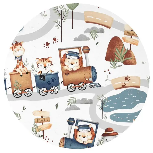 Aparatoare pentru patut MimiNu, tip rulou, cu husa detasabila, lungime 180 cm, din bumbac, Design, Zoo in train