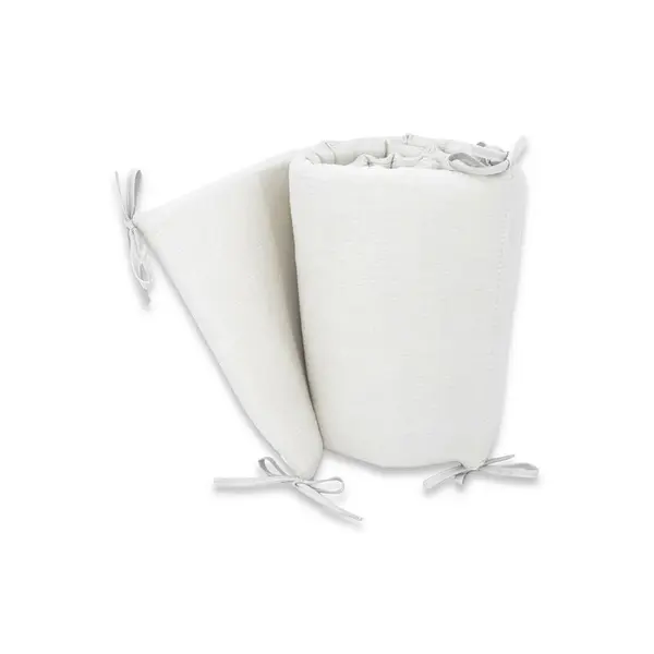 Aparatoare pentru patut, Qmini, Din muselina dubla, 180x30 cm, Din material certificat Oeko Tex Standard 100, Cu panglici, Cream