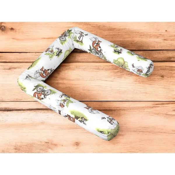Aparatoare pentru patut Qmini Fox on bikes Natural, tip rulou, cu husa detasabila, lungime 180 cm, din bumbac